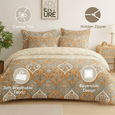 DaDalogy Bedding Bohemian Duvet Cover w/Pillow Cases - Reversible Coral Teal Floral Paisley Botanical Garden Party - Bright Vibrant Multi-Colorful Blue Salmon Pink by DaDa Bedding Collection